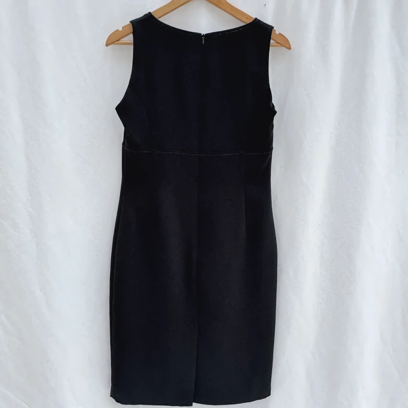 Marks & Spencer Black Pencil Dress UK 12 Contrast Stitch Sleeveless Lined - Image 5