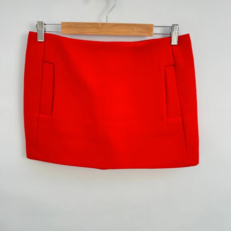 Maje Jacky Red Wool Mini Skirt EU 40 UK 12 Lined Luxury Designer