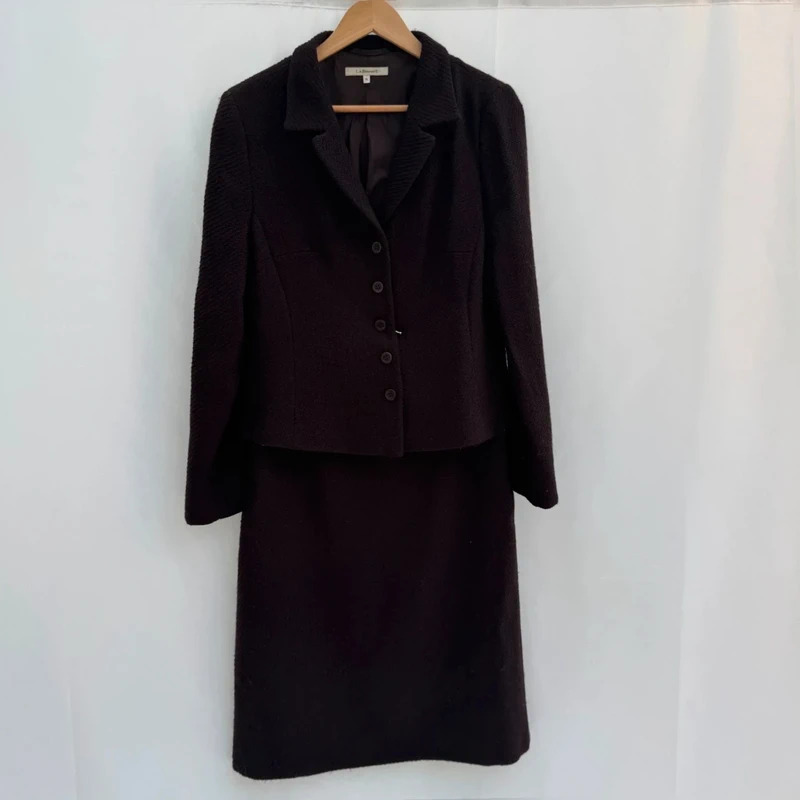 L.K. Bennett Brown 98% Wool Virgin Skirt Suit Jacket UK 14 Skirt UK 12