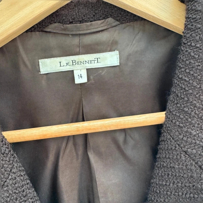 L.K. Bennett Brown 98% Wool Virgin Skirt Suit Jacket UK 14 Skirt UK 12 - Image 2