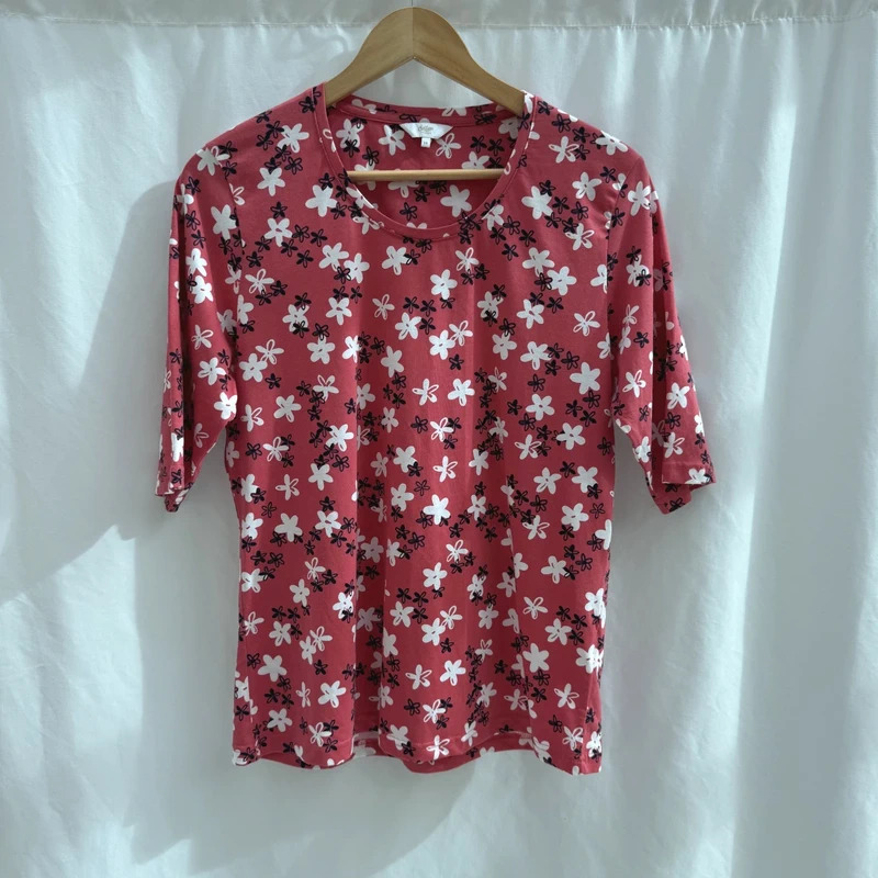Cotton Traders Raspberry Floral Top 3/4 Sleeve Cotton UK 14