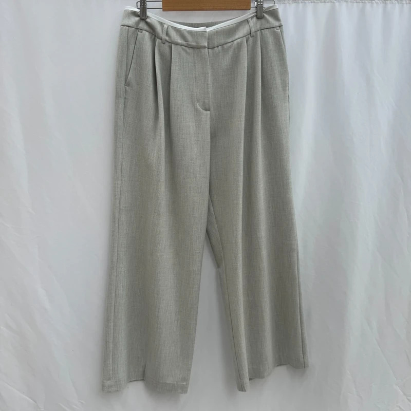 Mint Velvet Grey Pleated Wide Trousers UK 14R Cropped Smart Culottes RRP £136