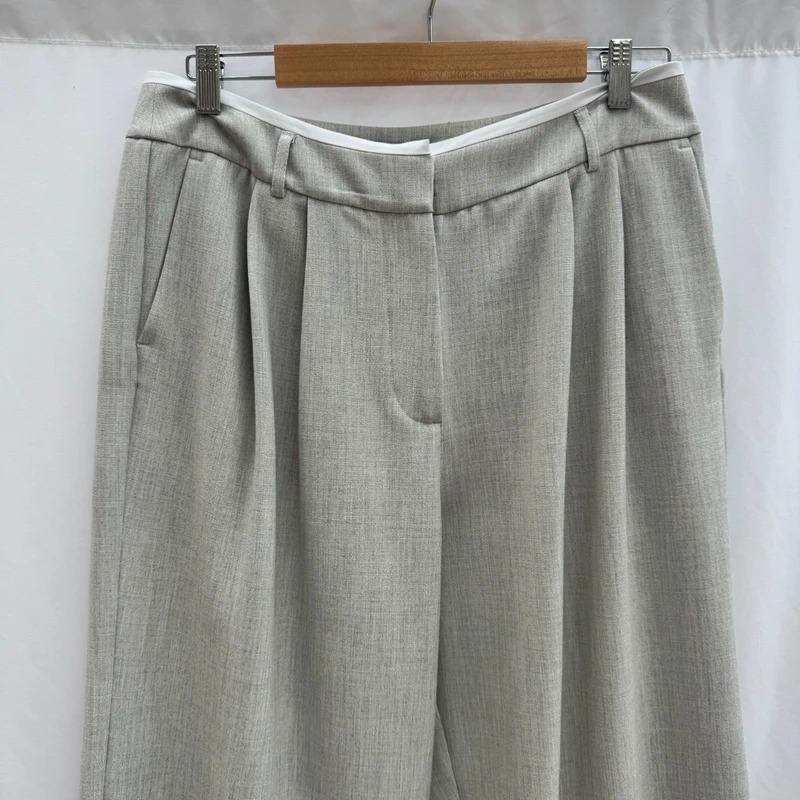 Mint Velvet Grey Pleated Wide Trousers UK 14R Cropped Smart Culottes RRP £136 - Image 2