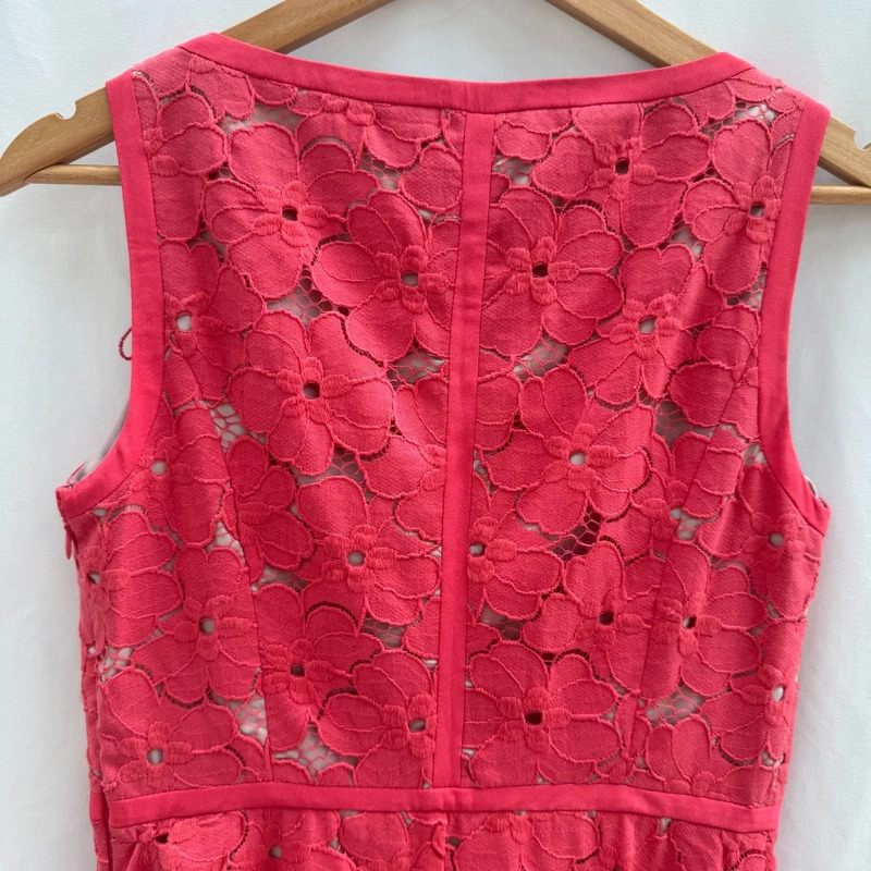Adrianna Papell Coral Floral Lace Dress UK 8 Fit Flare Asymmetric Hem - Image 7