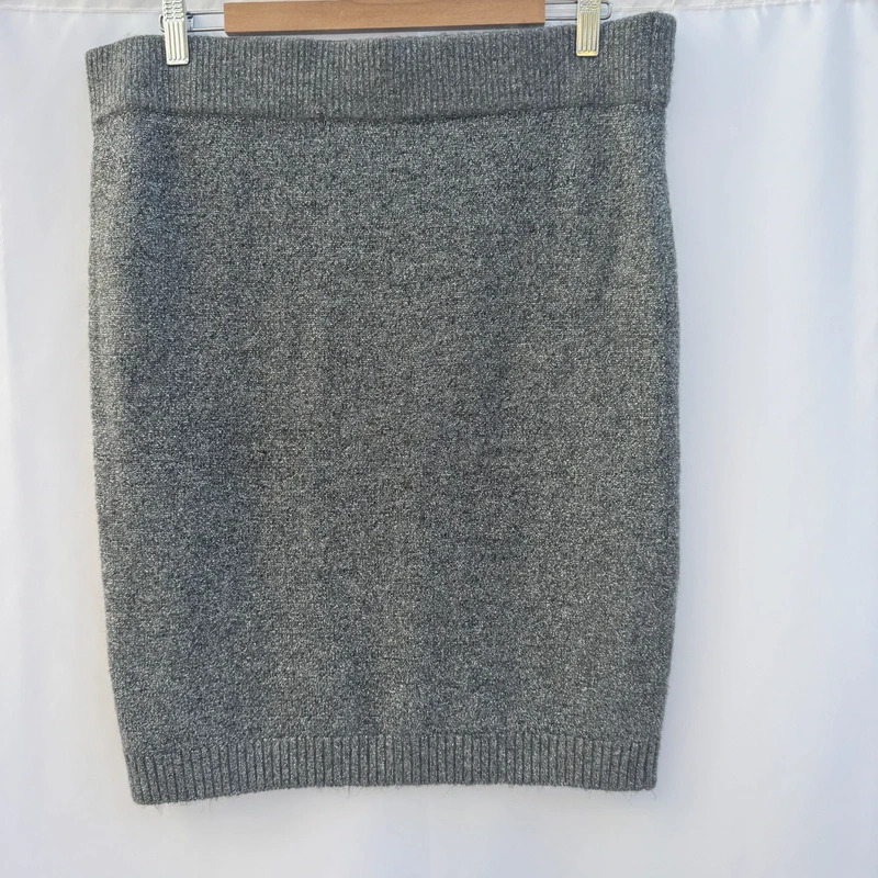 Tu Grey Silver Metallic Knit Pencil Skirt UK 16-18 Stretch Rib Sparkle Knit
