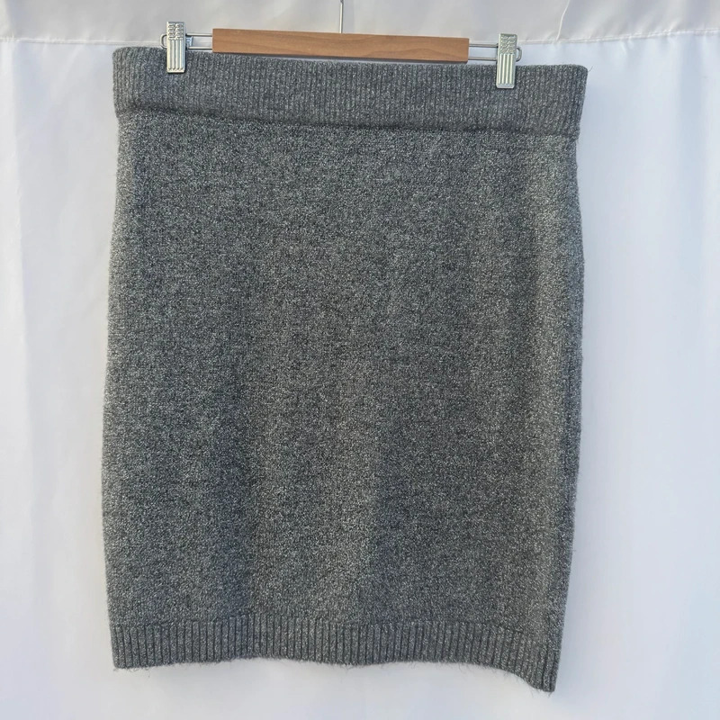 Tu Grey Silver Metallic Knit Pencil Skirt UK 16-18 Stretch Rib Sparkle Knit - Image 5