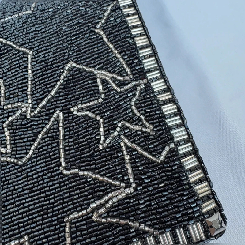 Last True Angel Black Beaded Star Clutch Bag Detachable Silver chain Strap Evening Bag - Image 2