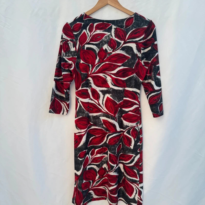 Roman Red Black Leaf Print Shift Dress 3/4 Sleeve Stretch Smart Casual UK 12 - Image 8