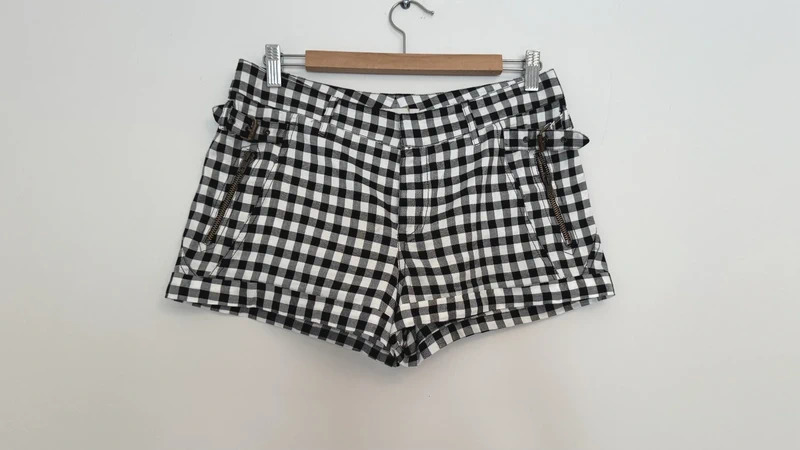 Maje Paris Gingham Shorts T40 Black White Check Zip Detail Designer France