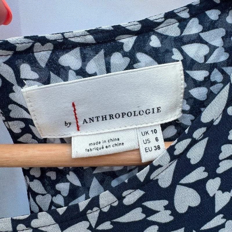 Anthropologie Navy Heart Print Midi Dress UK10 Lined 100% Viscose