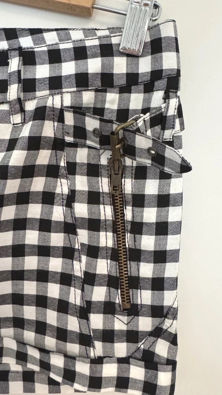 Maje Paris Gingham Shorts T40 Black White Check Zip Detail Designer France - Image 3