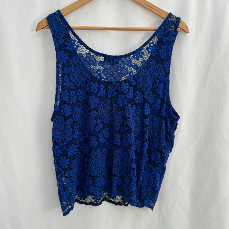 Topshop Cobalt Blue Lace Top Sleeveless Scoop Neck Fully Lined Smart Casual Size 16 - Image 2