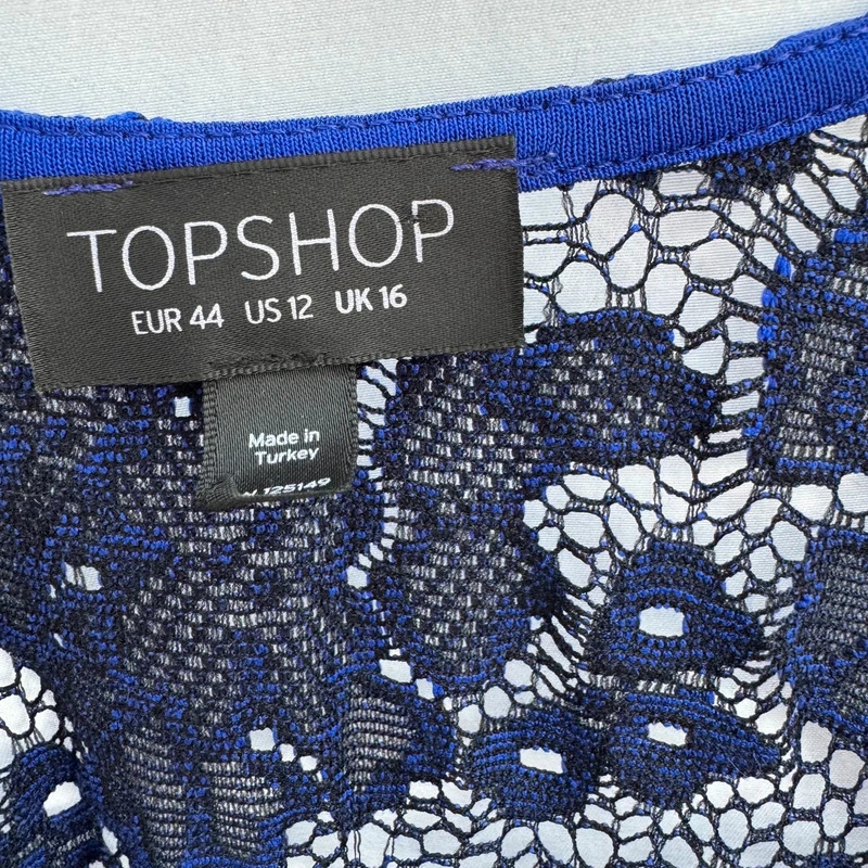 Topshop Cobalt Blue Lace Top Sleeveless Scoop Neck Fully Lined Smart Casual Size 16 - Image 3