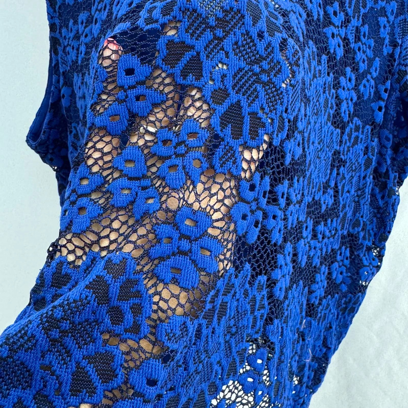 Topshop Cobalt Blue Lace Top Sleeveless Scoop Neck Fully Lined Smart Casual Size 16 - Image 9