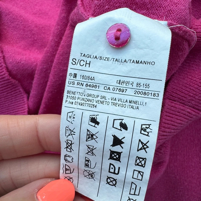 United Colors of Benetton Jumper UK 8 Bright Pink V-Neck Button Detail Fine Knit - Image 7