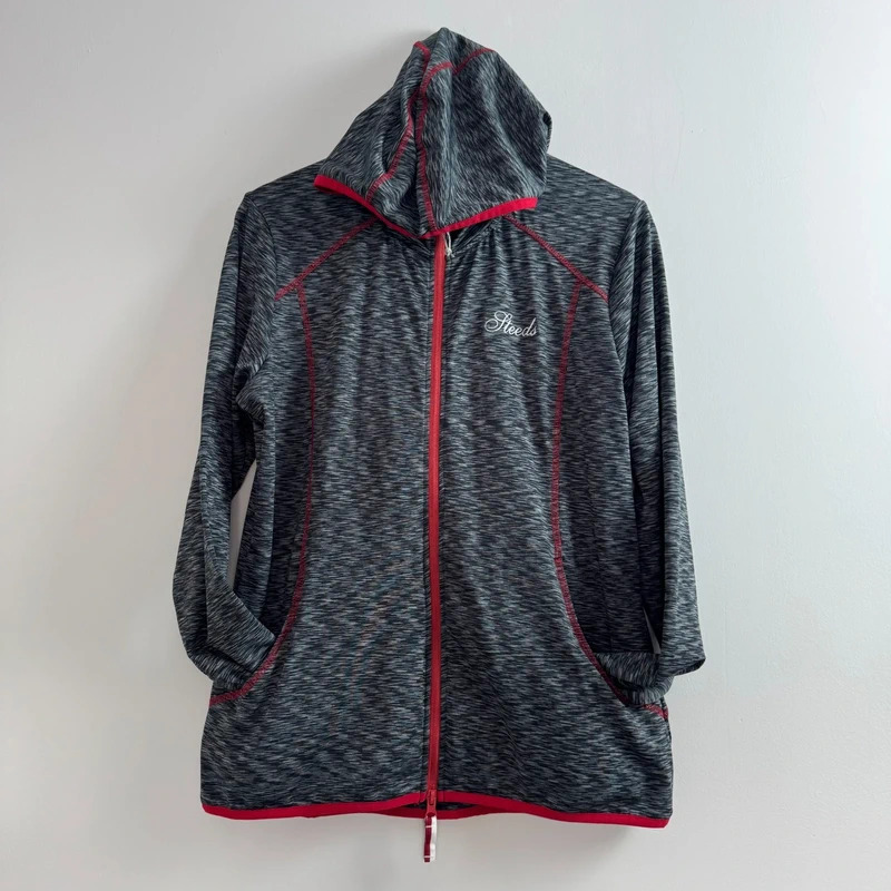 Steeds Size L (UK 14–16) Grey Marl Red Trim Hooded Riding Jacket Full Zip