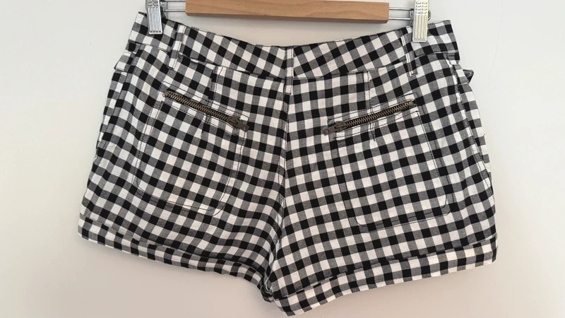 Maje Paris Gingham Shorts T40 Black White Check Zip Detail Designer France - Image 7