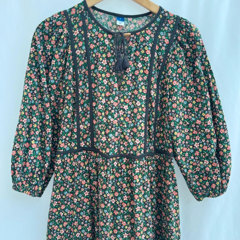 Old Navy Ditsy Floral Midi Dress Black Multicolour Tiered 3/4 Sleeve US S UK 8–10 - Image 2