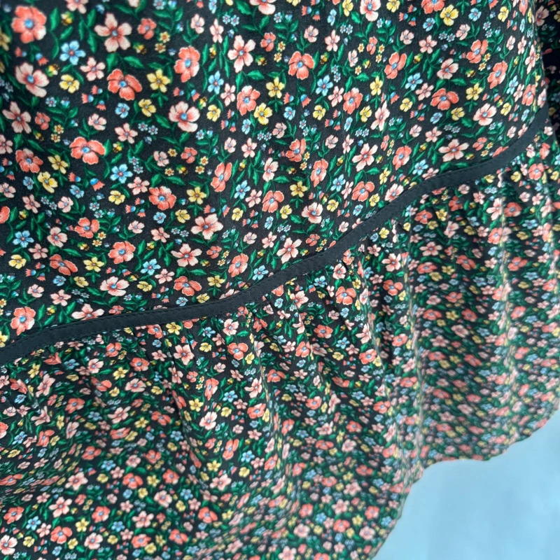 Old Navy Ditsy Floral Midi Dress Black Multicolour Tiered 3/4 Sleeve US S UK 8–10 - Image 3