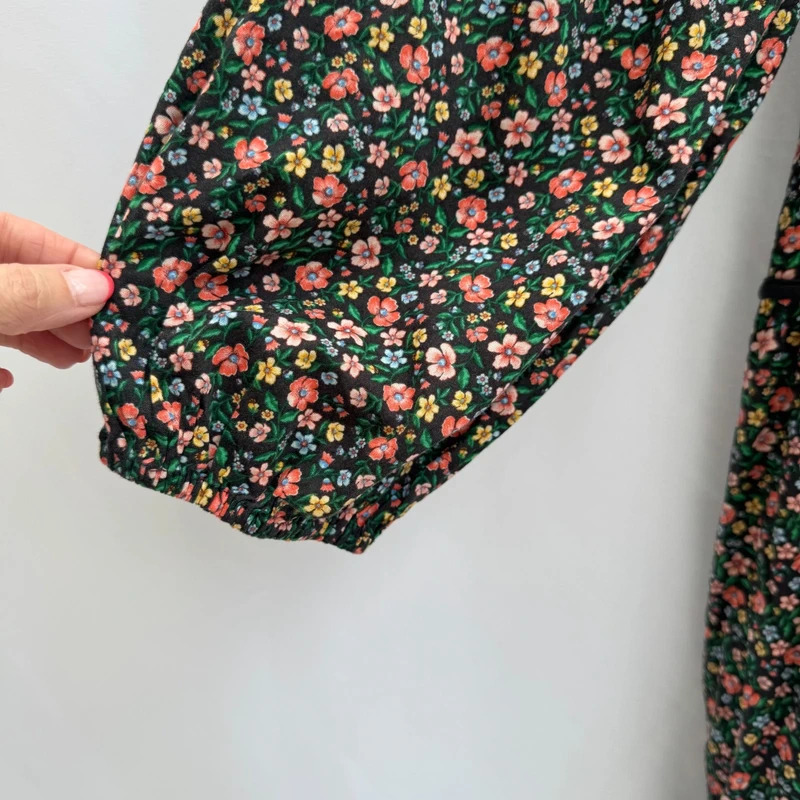 Old Navy Ditsy Floral Midi Dress Black Multicolour Tiered 3/4 Sleeve US S UK 8–10 - Image 4