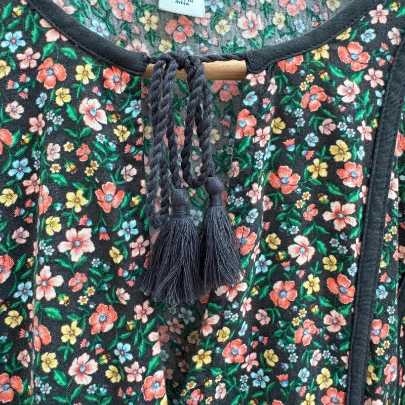 Old Navy Ditsy Floral Midi Dress Black Multicolour Tiered 3/4 Sleeve US S UK 8–10 - Image 5