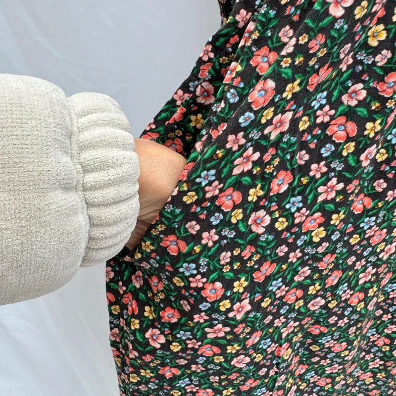 Old Navy Ditsy Floral Midi Dress Black Multicolour Tiered 3/4 Sleeve US S UK 8–10 - Image 8