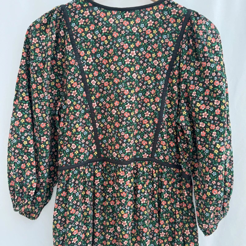 Old Navy Ditsy Floral Midi Dress Black Multicolour Tiered 3/4 Sleeve US S UK 8–10 - Image 9