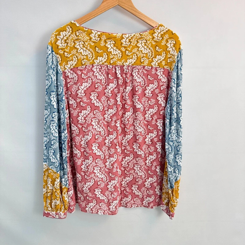 White Stuff Rosewood Leaf Print Top UK 14 Mid Pink Colour Block Long Sleeve Blouse - Image 2