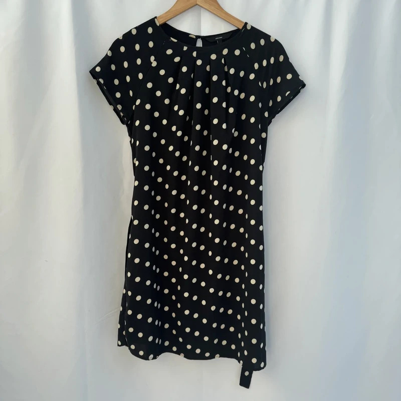 Vero Moda Black Polka Dot Tunic Dress UK8-10 Pit-Pit 36" Length 35" Tie Waist