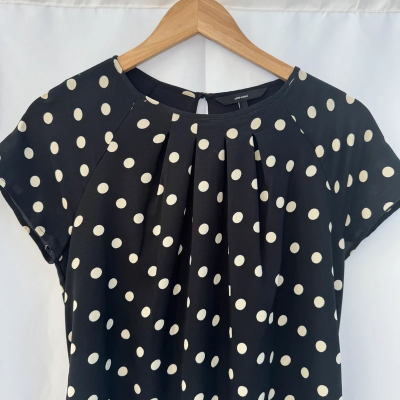 Vero Moda Black Polka Dot Tunic Dress UK8-10 Pit-Pit 36" Length 35" Tie Waist - Image 2