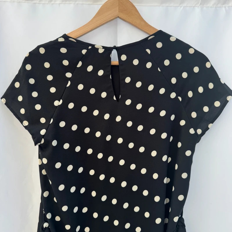 Vero Moda Black Polka Dot Tunic Dress UK8-10 Pit-Pit 36" Length 35" Tie Waist - Image 5