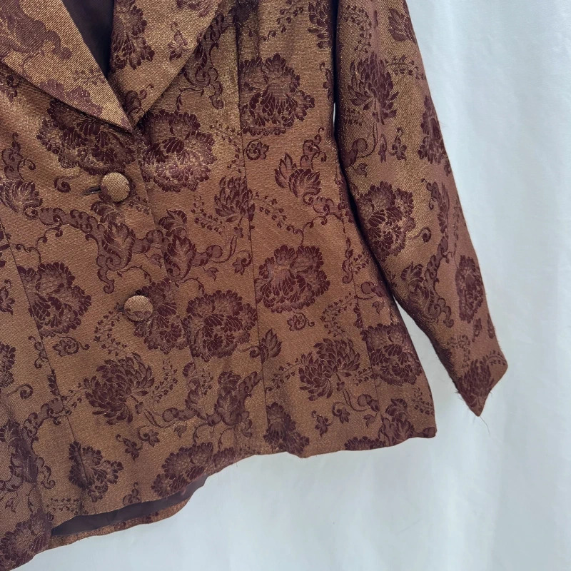 Vintage Hugo Buscati US 4 UK 8 Metallic Floral Brocade Jacket Brown Gold 90s Made in USA - Image 2