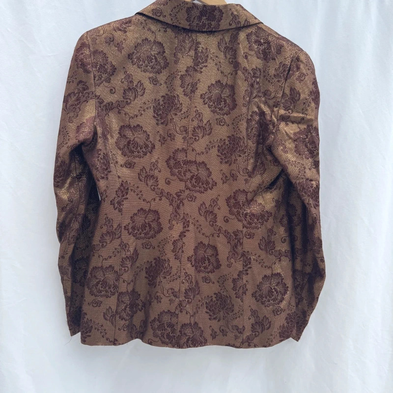 Vintage Hugo Buscati US 4 UK 8 Metallic Floral Brocade Jacket Brown Gold 90s Made in USA - Image 6