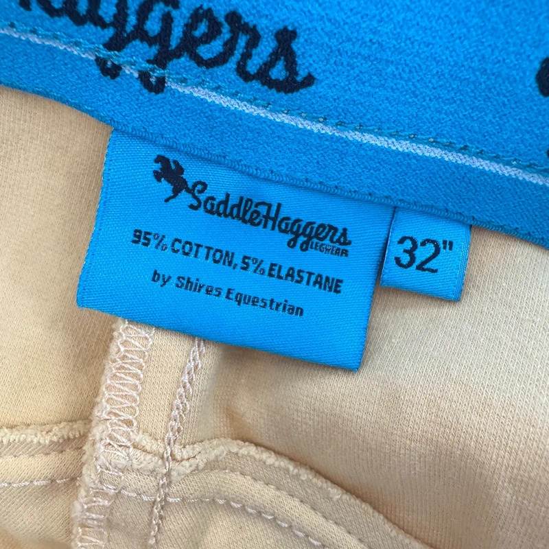 SaddleHuggers Canary Knee Patch Jodhpurs 32in Shires Beige Riding Breeches - Image 7