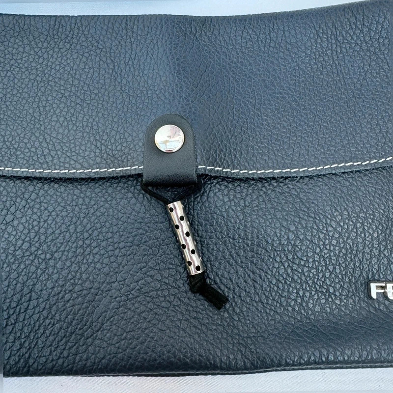 Ferchi Black & silver Metallic Leather Clutch Bag Detachable Crossbody Strap - Image 3