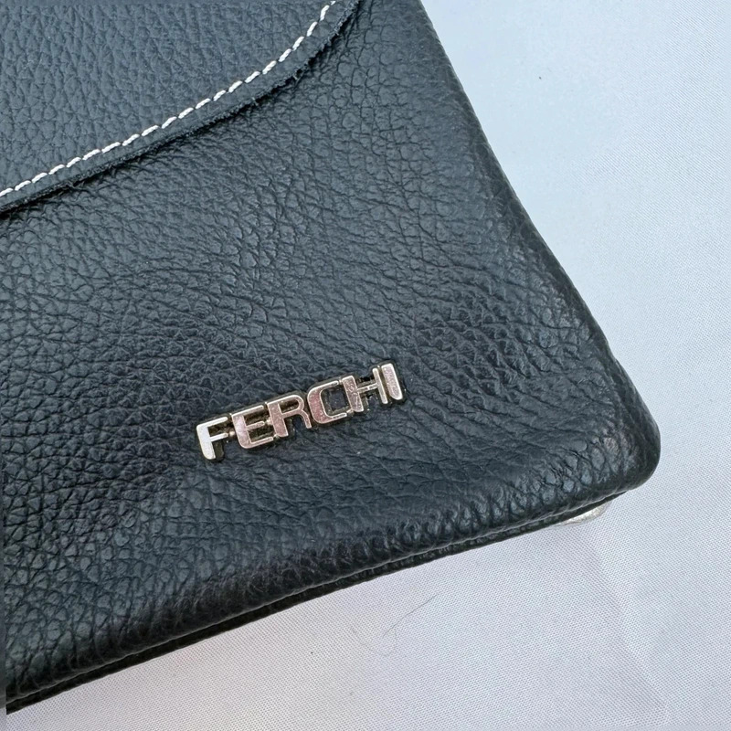Ferchi Black & silver Metallic Leather Clutch Bag Detachable Crossbody Strap - Image 4