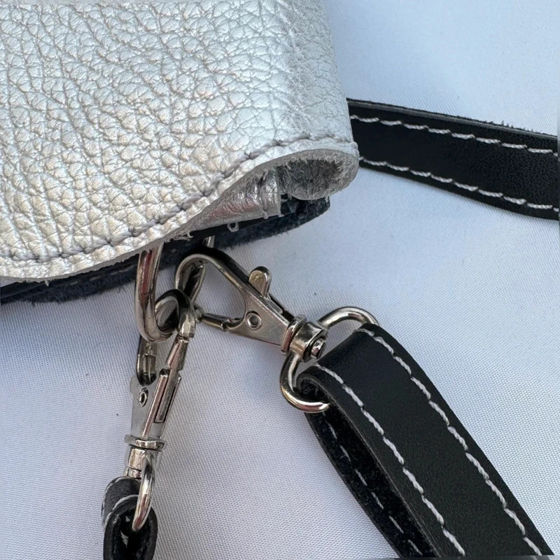 Ferchi Black & silver Metallic Leather Clutch Bag Detachable Crossbody Strap - Image 10