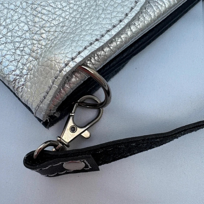 Ferchi Black & silver Metallic Leather Clutch Bag Detachable Crossbody Strap - Image 11