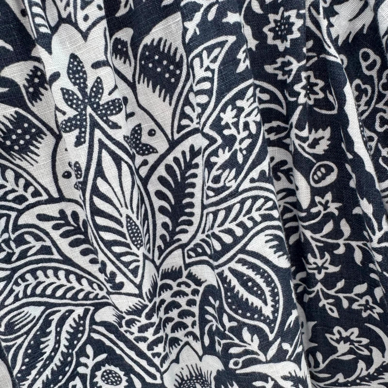 Next x Morris & Co Navy Floral Tunic Dress UK 12 Off-Shoulder Pockets Linen Blend - Image 2