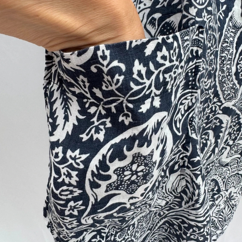 Next x Morris & Co Navy Floral Tunic Dress UK 12 Off-Shoulder Pockets Linen Blend - Image 3