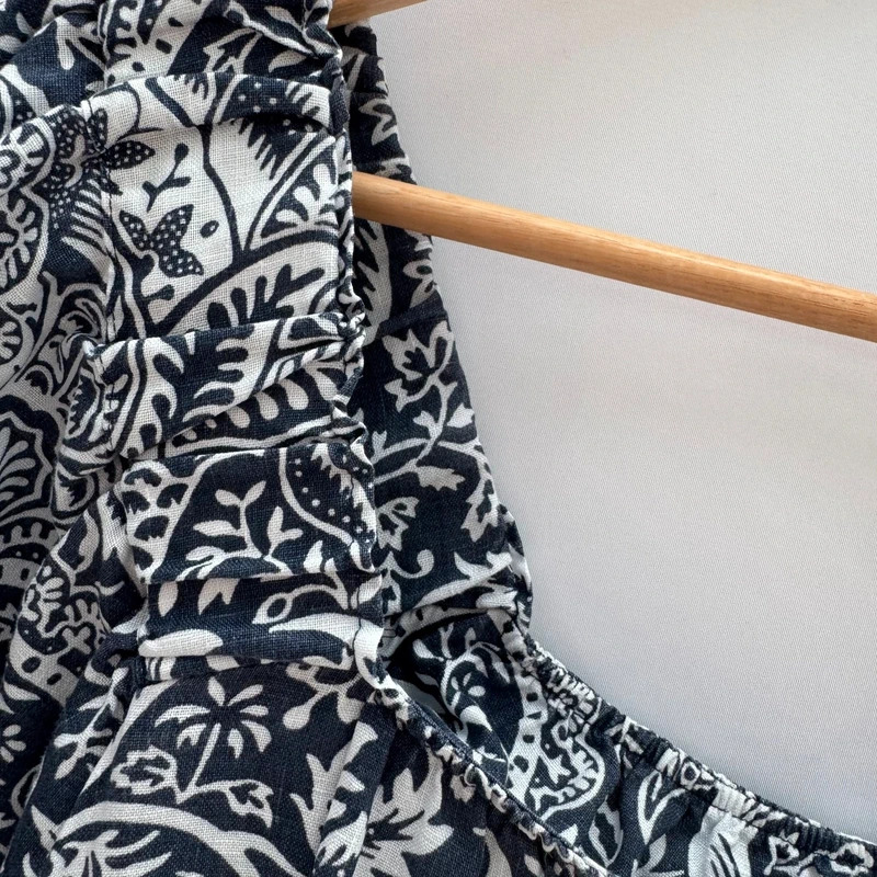 Next x Morris & Co Navy Floral Tunic Dress UK 12 Off-Shoulder Pockets Linen Blend - Image 5