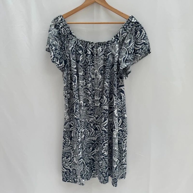 Next x Morris & Co Navy Floral Tunic Dress UK 12 Off-Shoulder Pockets Linen Blend - Image 7