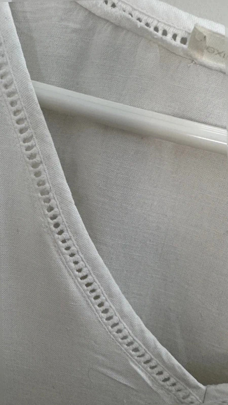 Next Beachwear White Linen Blend cover Up Dress | Size S | V-Neck Broderie Trim - Image 3