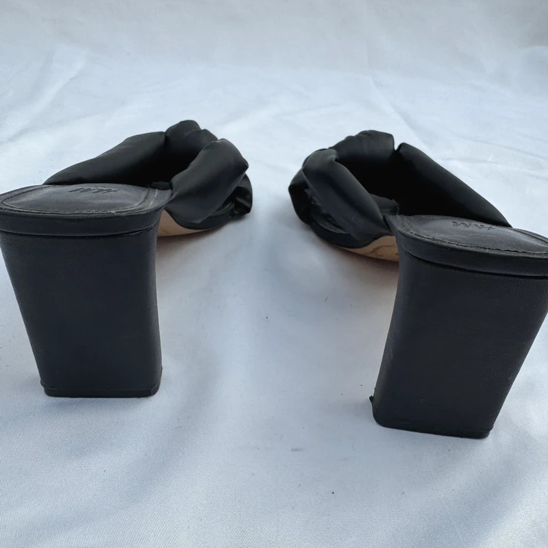 H&M Black Knotted Mule Heels Square Toe Padded Faux Leather Block Heel UK 8 / EU 41 - Image 10