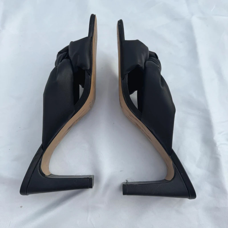 H&M Black Knotted Mule Heels Square Toe Padded Faux Leather Block Heel UK 8 / EU 41 - Image 11