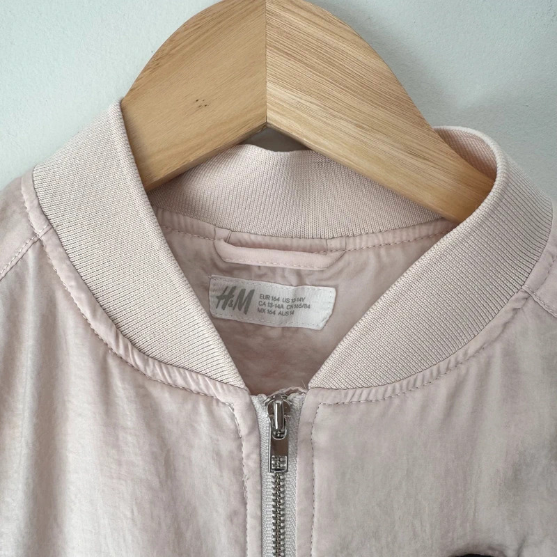 H&M Pale Pink Bomber Jacket Age 13–14 Years UK 10-12 Fun Embroidered Patches - Image 5