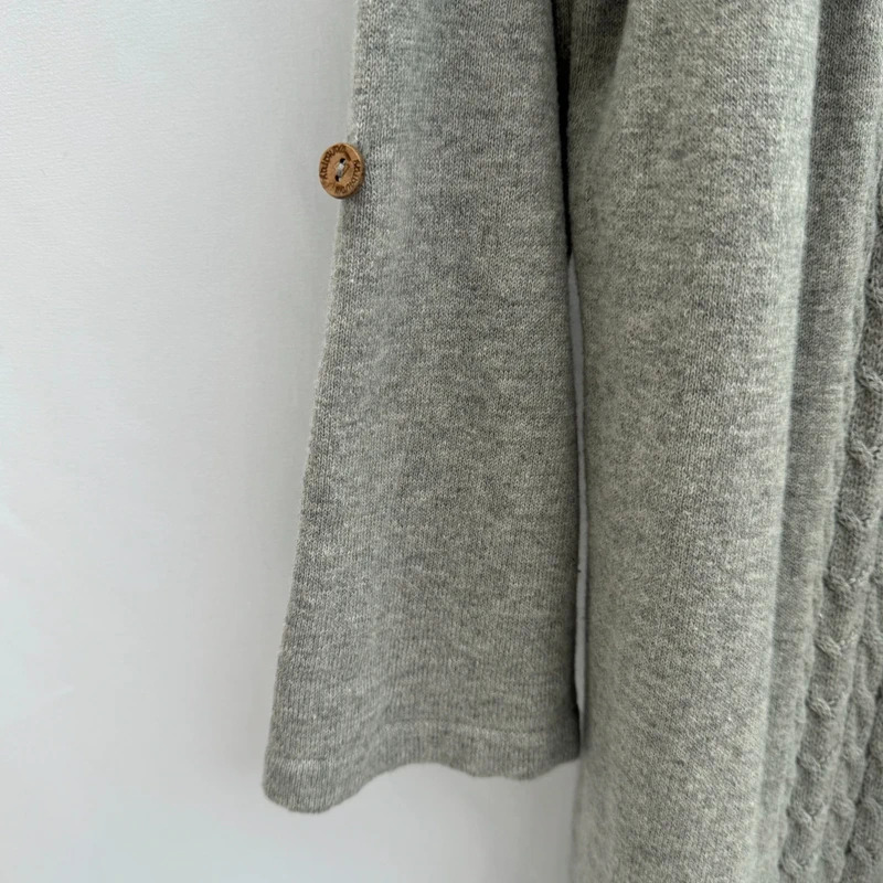 Mantaray Grey Longline Cardigan Cable Knit Trim Roll-Tab Sleeves Open UK 12 - Image 4