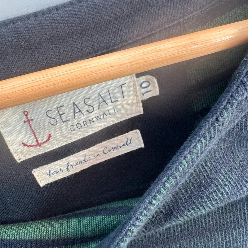 Seasalt Cornwall Gentle Wave Tunic UK 10 Navy Green Stripe Long Sleeve Pockets - Image 3
