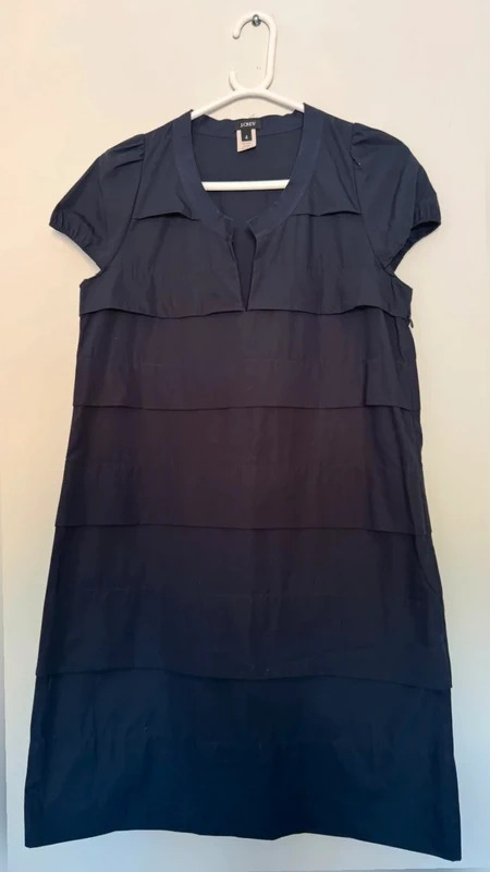 J.Crew Navy Tiered Cotton Shift Dress – Split Neck Sleeve Cap US Size 4