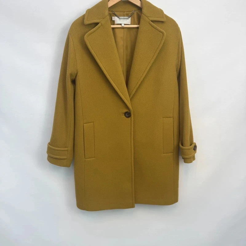 Hobbs Carmina Light Ochre Mustard Recycled Italian Wool Blend Coat UK12